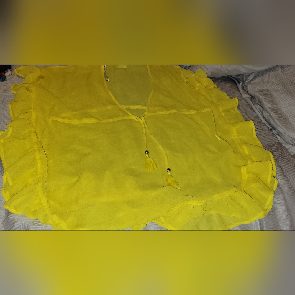 NWT Yellow Sheer Swim Coverup with Tassels